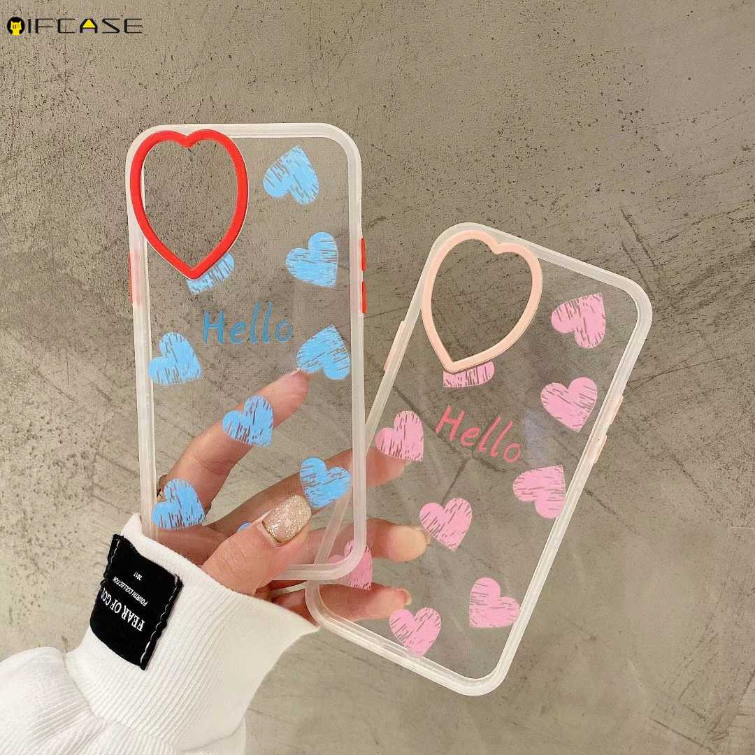 iPhone 12 11 Pro Max XS Max XR XS X 7 8 Plus Phone Case Love Loving Heart Camera Lens Hole Transparent Clear Cute Blue Pink Simple Soft TPU Casing Case Cover