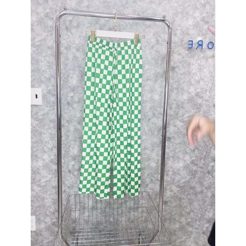 Quần suông caro vải thun gân vải đẹp giá tốt