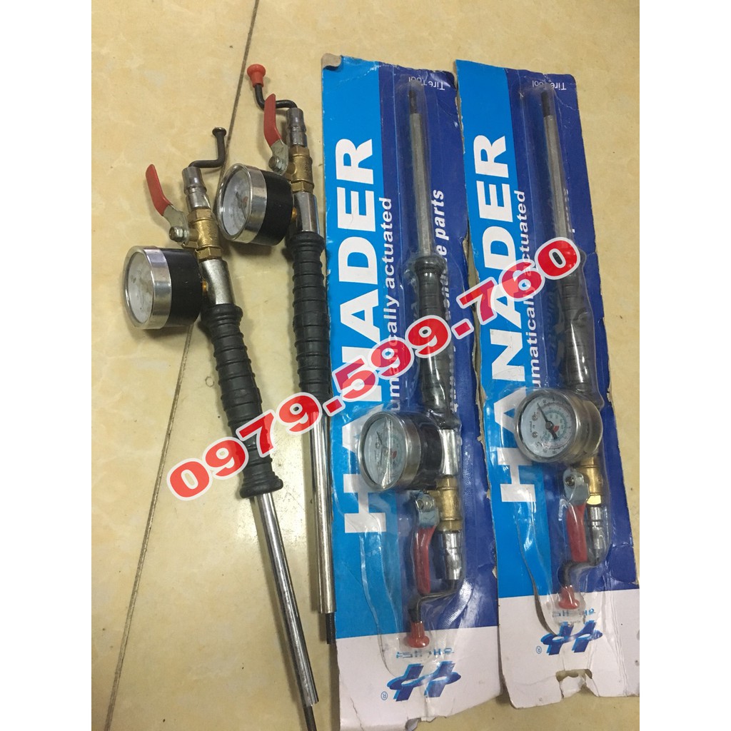 Tay bơm lốp xe tải xoáy ti van, có đồng hồ