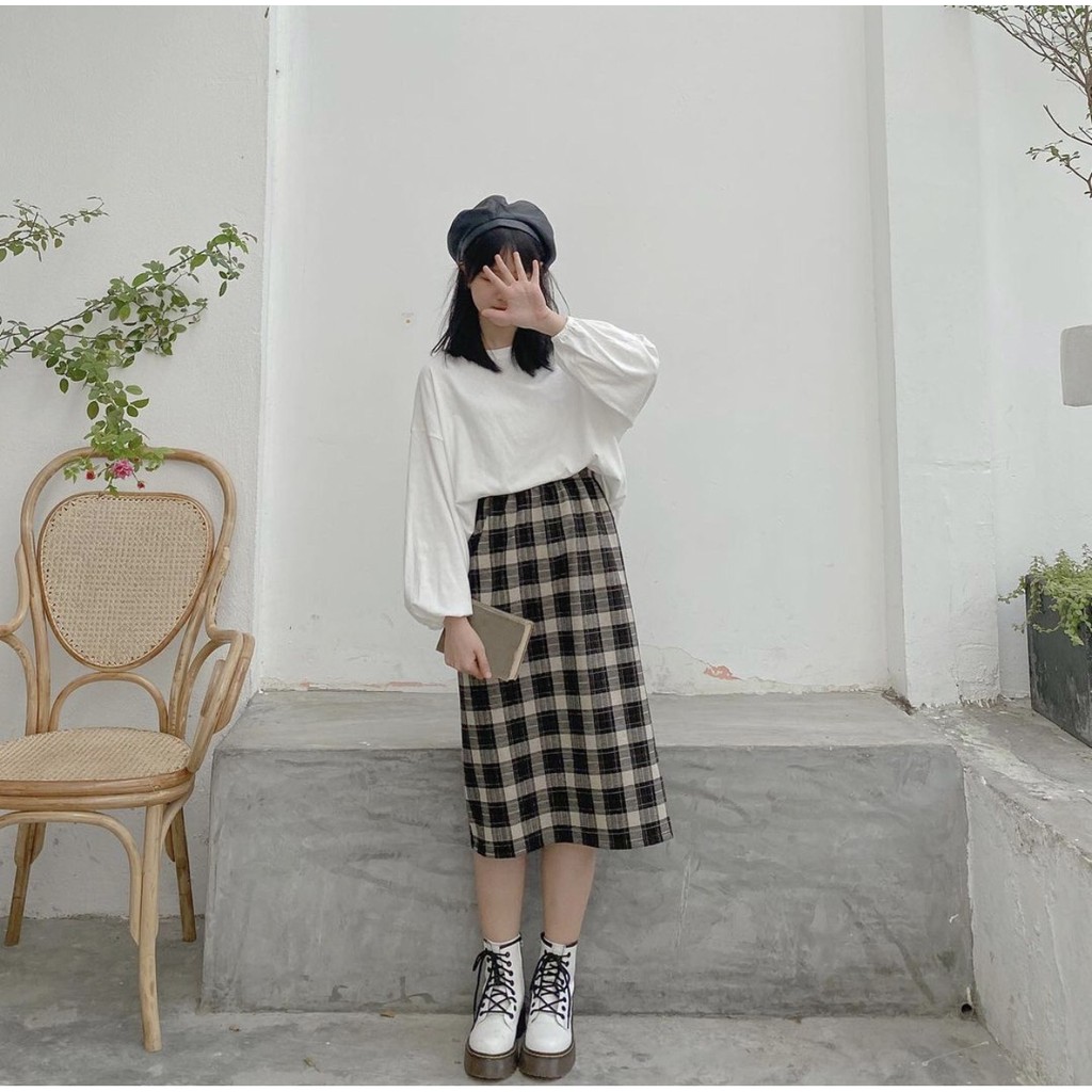 Chân Váy Dài Kẻ Chất Dạ - Titto Closet