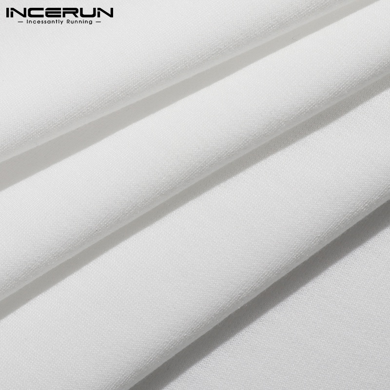 Áo trắng INCERUN tay ngắn cổ chữ V dáng rộng phối tua rua phong cách dân tộc dành cho nam giới