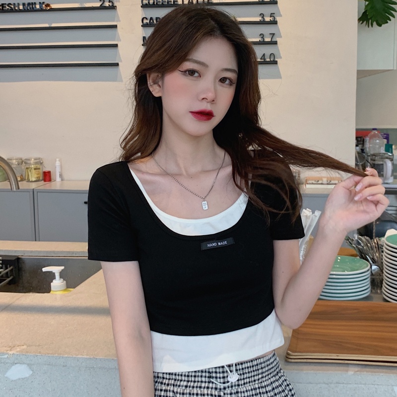 SUXI Áo Thun Croptop Cổ Tròn Tay Ngắn Thời Trang Mùa Hè Quyến Rũ Cho Nữ