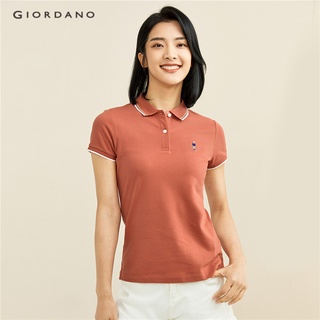 Áo thun polo GIORDANO 90311260 co giãn thêu họa tiết cho nữ