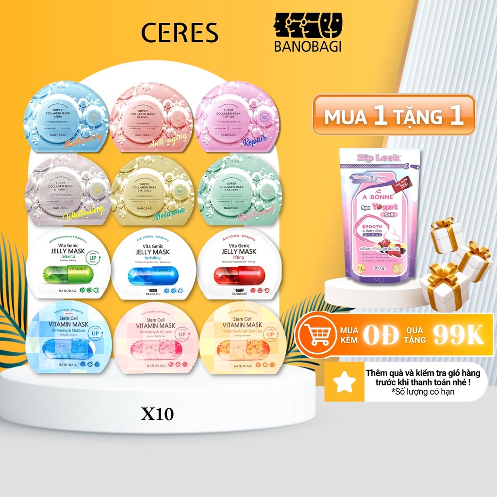 Hộp 10 Mặt Nạ Giấy Banobagi Jelly Vita Genic Mask Viên Thuốc Bổ Sung Vitamin Thần Thánh 30ml/Miếng