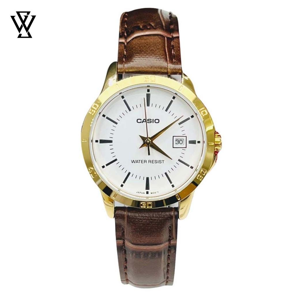 Đồng Hồ Quartz Nữ Casio WATCHSTORE LTP-V004GL-7AUDF Thiết Kế Mặt Tròn Kính Khoáng 29mm, Dây Da, Vỏ Thép Không Gỉ