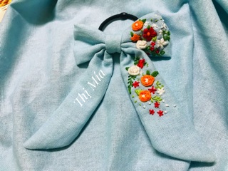 [DIY] NƠ CỘT TÓC THÊU TAY VẢI LINEN