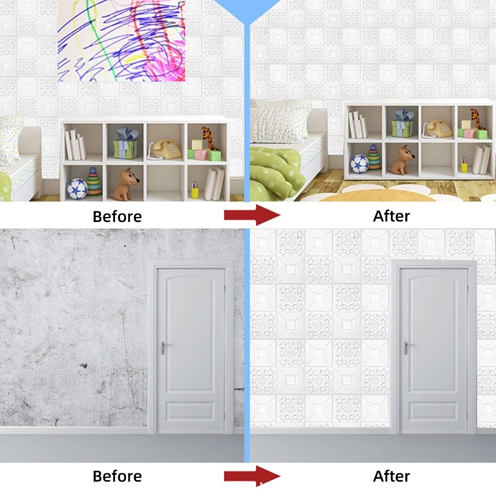 Miếng Dán Tường Bằng Xốp / PE 3D Chống Nước Chống Ồn Dùng Trang Trí Nhà Cửa