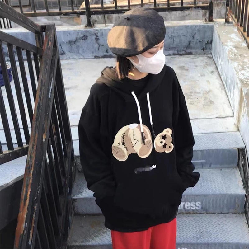 Áo hoodie Palm Angels PA Teddy Bear SS21 bản cao cấp, Áo khoác nỉ da cá PA unisex form rộng thêu hình họa tiết con gấu