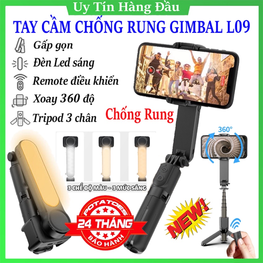 Gimbal chống rung L09 tích hợp chế độ xoay quay 360º, có bluetooth chụp selfie, tripod chụp hình siêu tiện lợi...