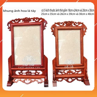 Khung ảnh thờ đơn hoa lá tây - gỗ hương khung hình 1 ảnh thờ 5 cỡ ảnh thờ