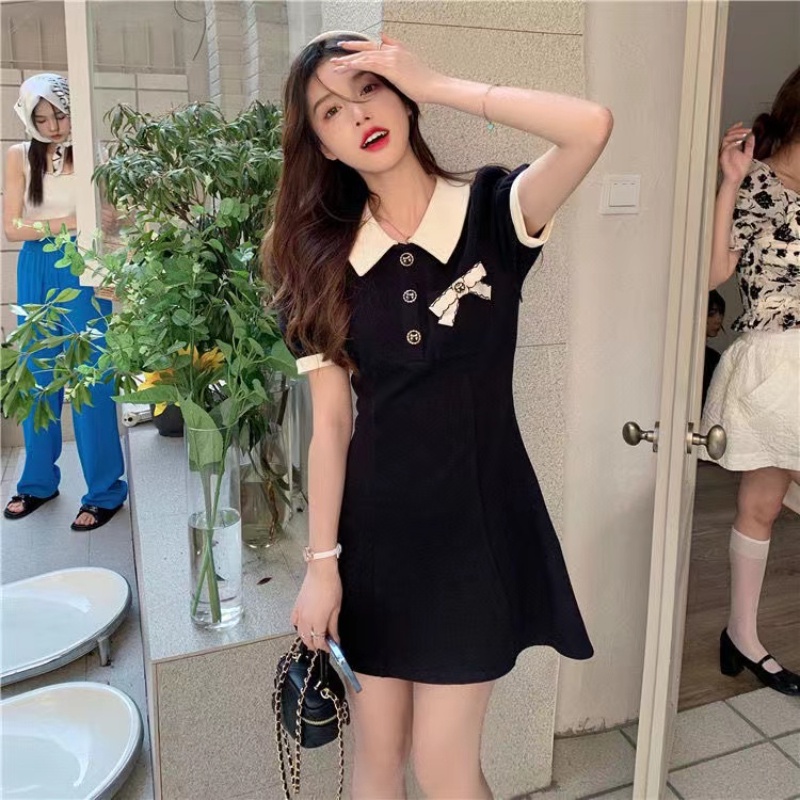 Đầm Perty dáng ngắn phối nơ thời trang mùa hè Hàn Quốc dành cho nữ