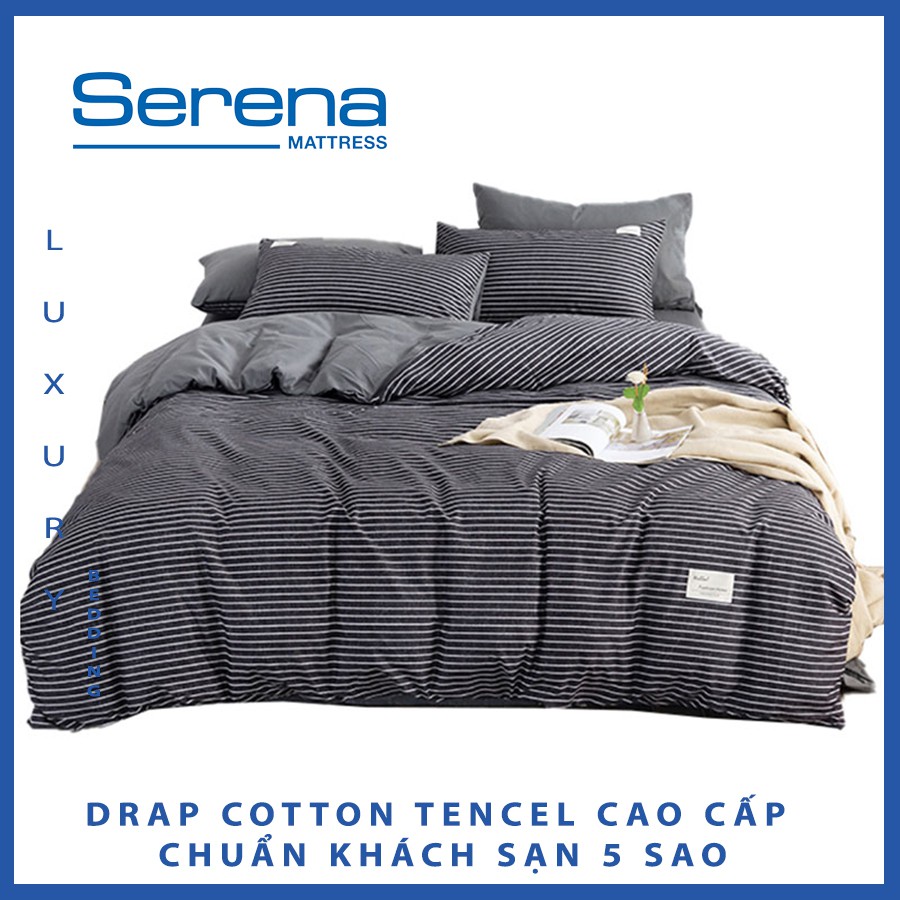 Bộ chăn ga gối Drap Cotton Tencel Serena Cao Cấp Phong Cách Hàn Quốc 5 món chăn ga gối chần bông – Hệ Thống Nệm