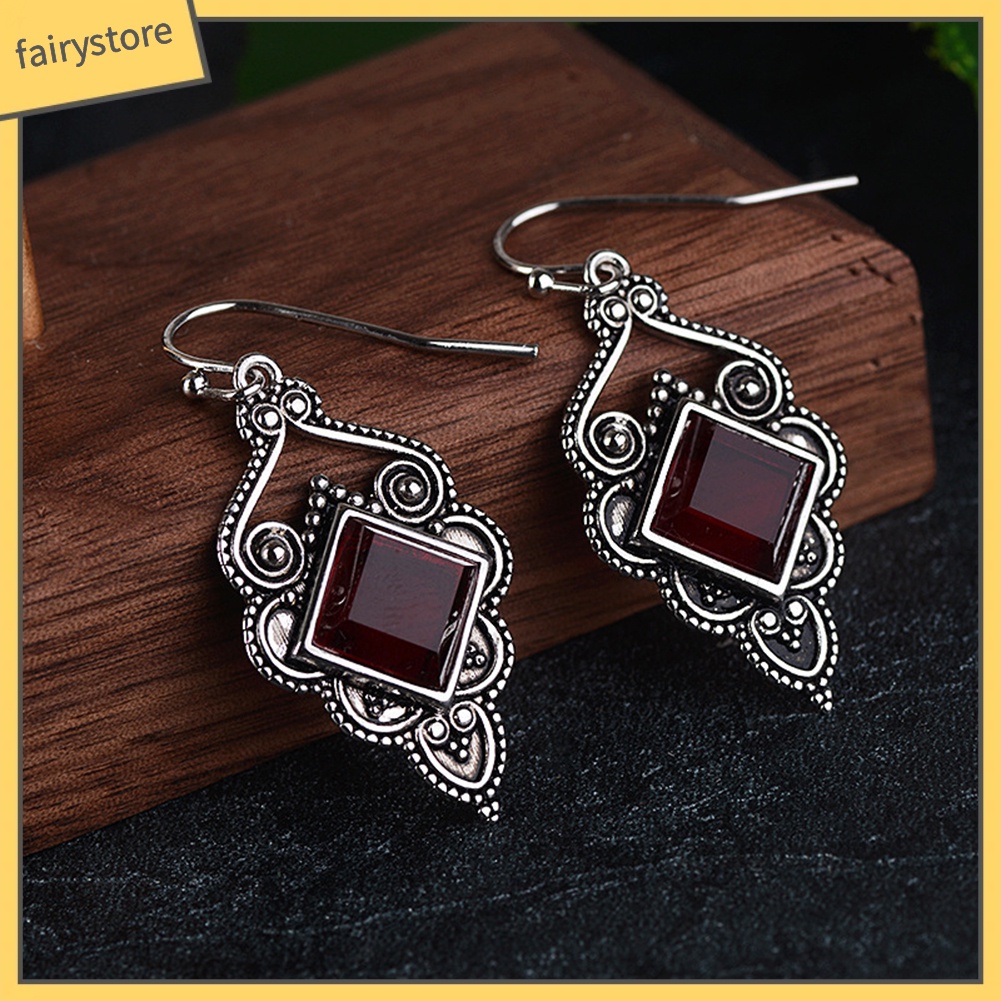 Bông Tai Đính Đá Ruby Nhân Tạo Phong Cách Cổ Điển