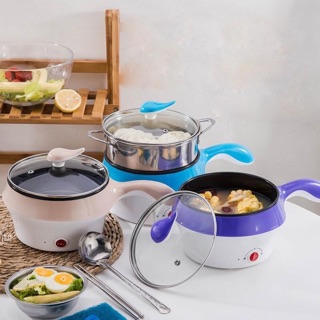 Nồi Lẩu Mini Đa Năng Kèm Giá Hấp Size 18cm Chống Dính , Nồi Lẩu Chảo Điện Cầm Tay Mini Đa Chức Năng