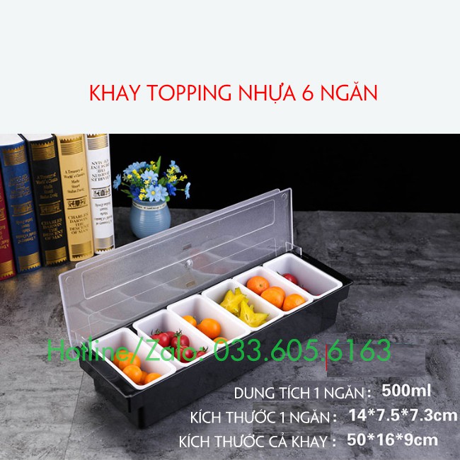 Khay đựng topping, đựng thạch, đựng hoa quả nhựa cao cấp 3 - 4 - 5 - 6 ngăn chứa