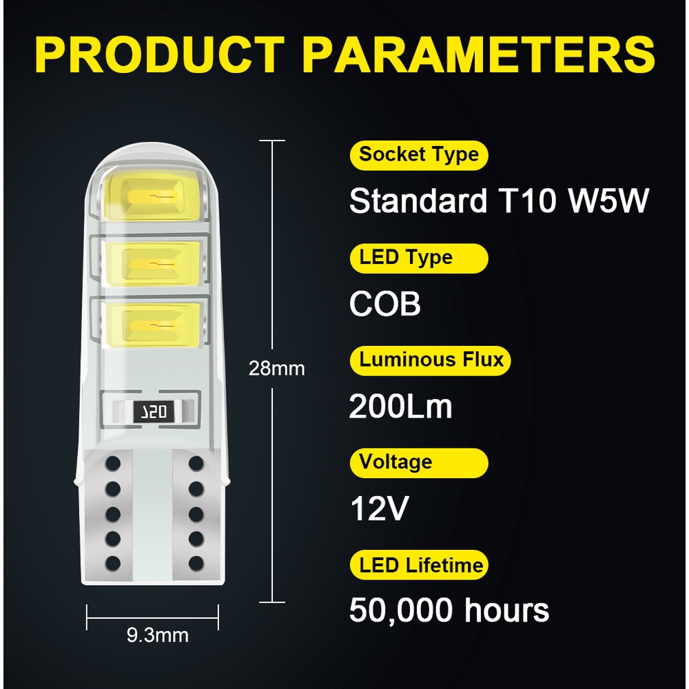 1 mảnh Bóng đèn LED silicone T10 W5W COB cho xe hơi Bóng LED T10 đèn xi nhan Trắng / Xanh Dương / Hồng