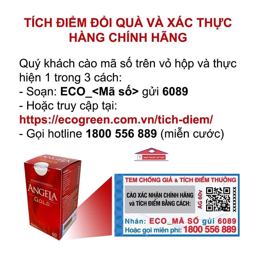 Angela Gold  hàng nhập khẩu Mỹ, hộp 60 viên.Tăng cường sinh lý nữ,hỗ trợ làm đẹp da,có kèm tem tích lũy