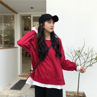 Sweater phối vạt trắng xẻ tà
