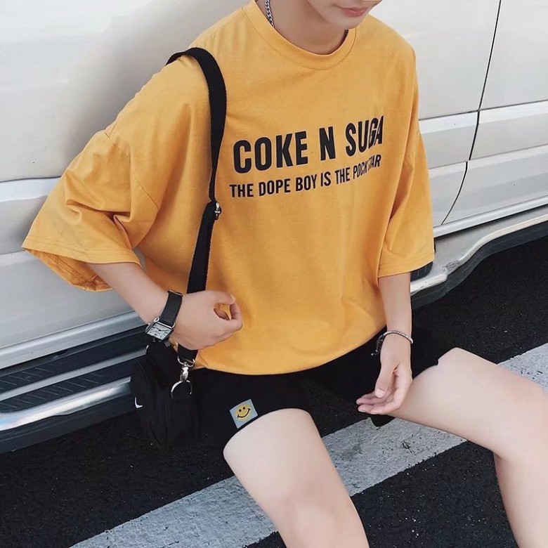 DGD Áo thun unisex tay lỡ vai rộng, street style hot bảng xếp hạng Local Brand hàn quốc, Màu vàng và đen bắt mắt 1 5