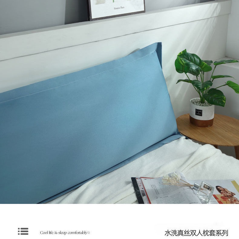 Vỏ Gối Dài 1.5m Bằng Lụa Màu Trơn Phong Cách Mới Có Thể Giặt Được + Ruột Gối Cho Cặp Đôi