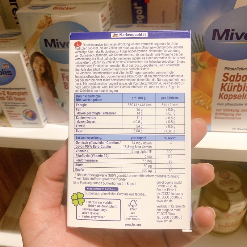 - - Viên Chống nắng Carotin Mivolis - Hộp 60viên - Hàng nội địa Đức