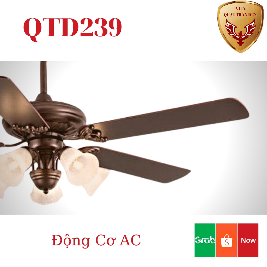 Quạt Trần Cánh Gỗ QTD239, Quạt Trần Trang Trí Phòng Khách,Phòng Ngủ Sang Trọng