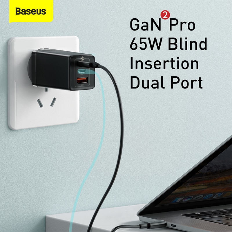 Củ Sạc Nhanh Baseus CCGAN65E2 65W GaN USB Type C QC3.0 Được Nâng Cấp Kèm Cáp Cho iPhone 12 11 Xiaomi