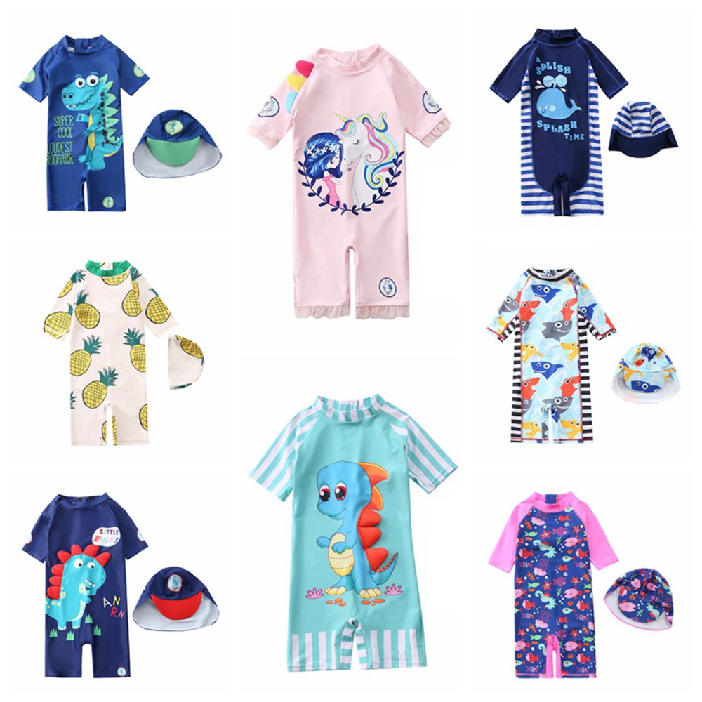 Child Boys Whale Swimsuits Kids Girls Unicorn Swimwear Newborn Baby Infant Toddler Swimming Suit with Cap