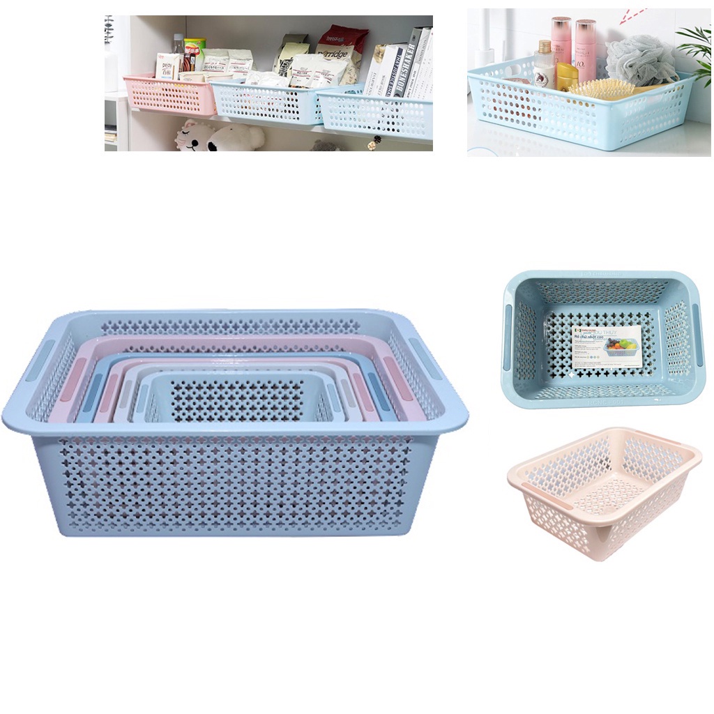 Rổ nhựa pastel hình chữ nhật Hàn Quốc đa năng đựng tài liệu, đồ dùng văn phòng, học tập nhỏ gọn - có hình thật