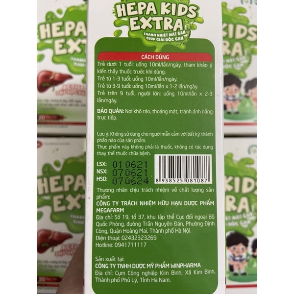 Thanh nhiệt mát gan cho bé Hepa kids extra hộp 20 ống