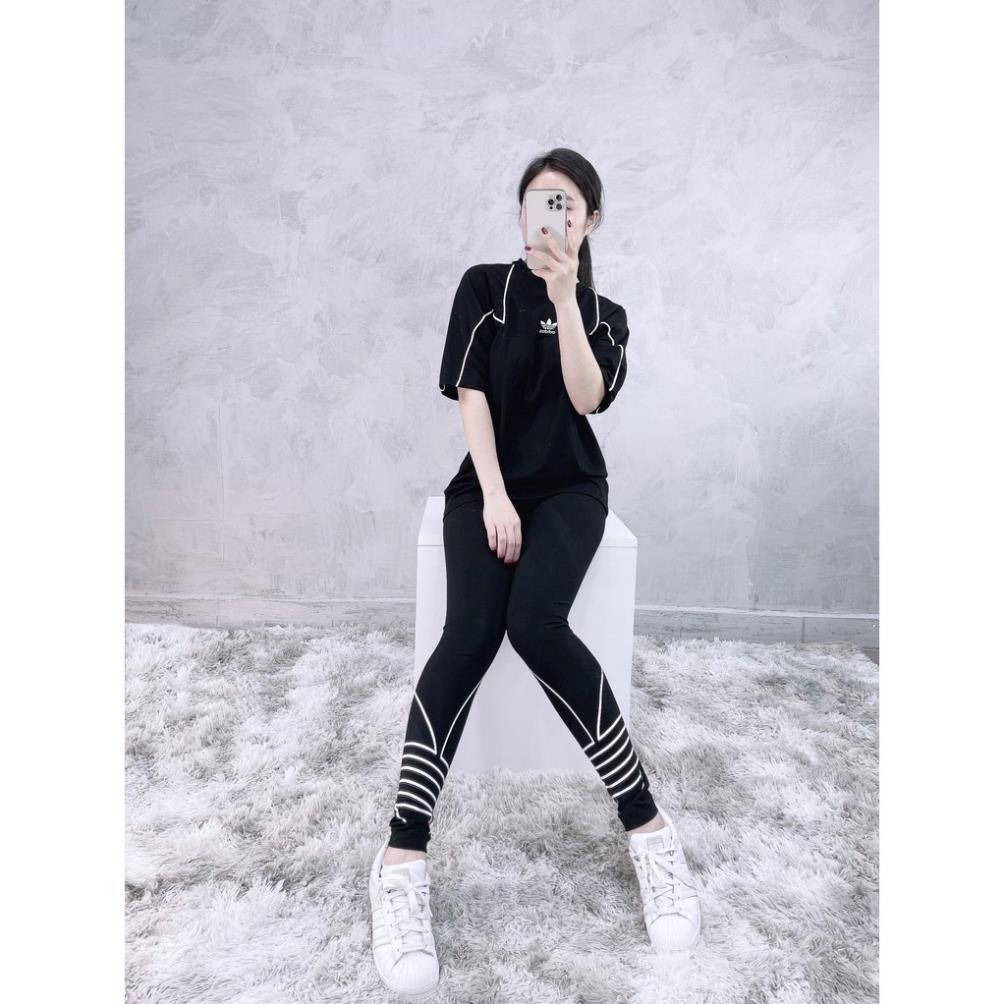 Quần Tập Gym Nữ [Legging] Double Big Logo Line Trefoil [ĐỒ TẬP]