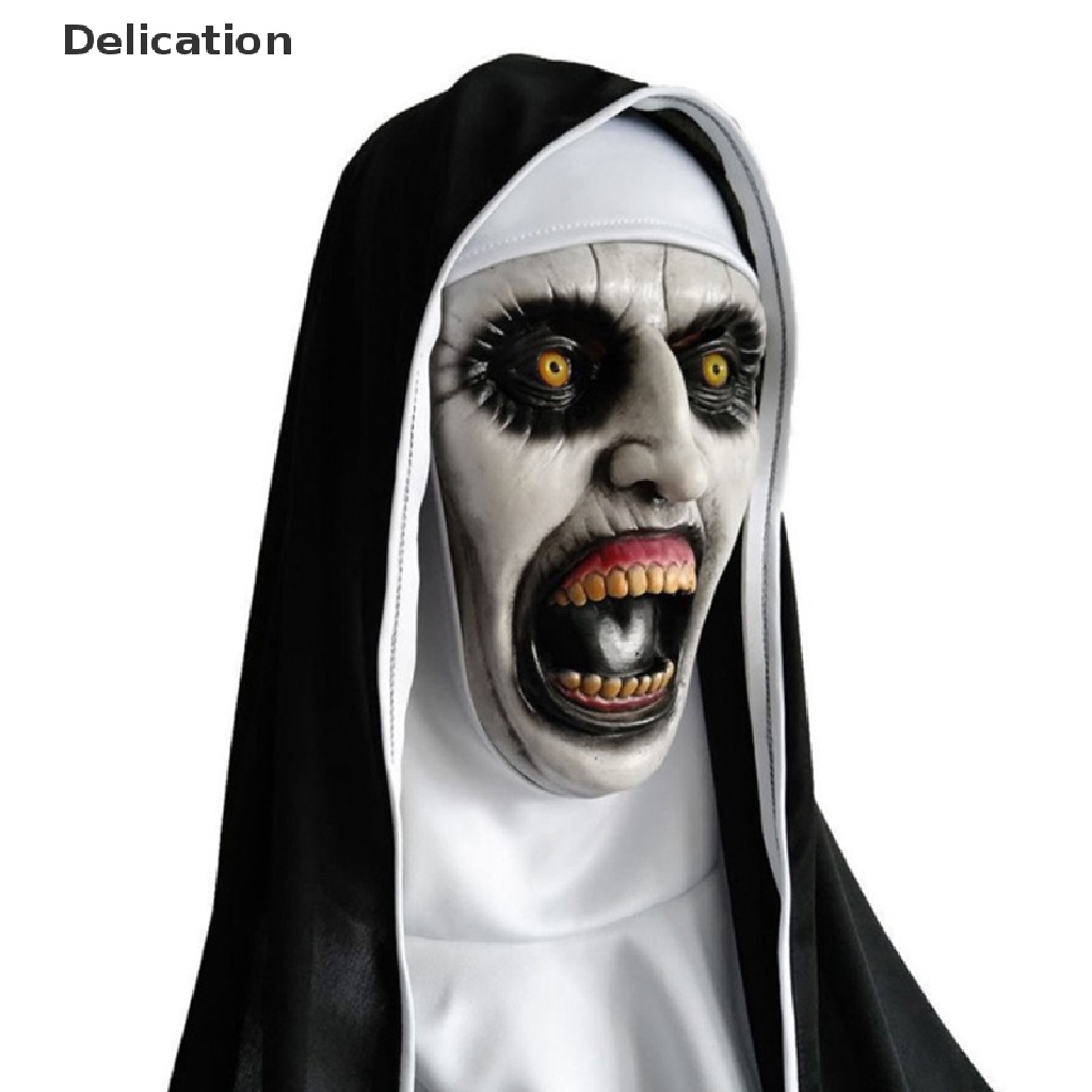 [Delication] Mặt Nạ Hóa Trang Halloween Kinh Dị Nun Latex Với Khăn Trùm Đầu Hóa Trang Valak