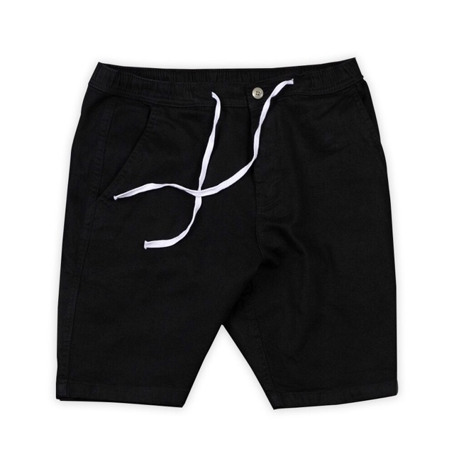 Quần Short Kaki Nam Co Dãn Lưng Thun Màu Đen và Trắng Cổ Điển