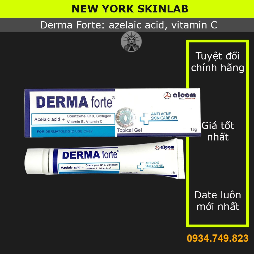 Derma forte gel (15g) chứa azelaic acid, vitamin C - giúp giảm thâm mụn, dưỡng trắng