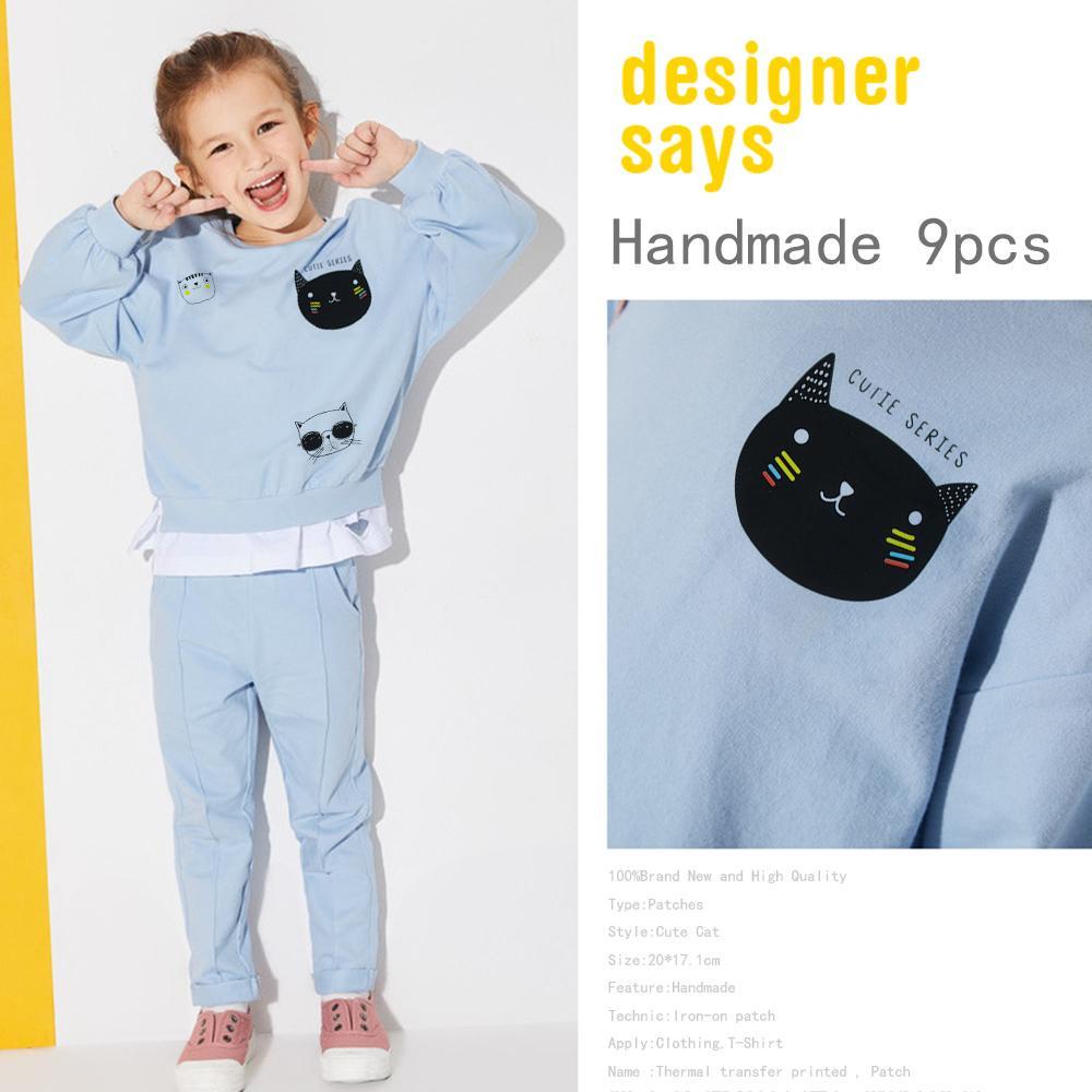 Bộ 9 Miếng Dán Ủi Quần Áo In Hoạt Hình Mèo Dễ Thương