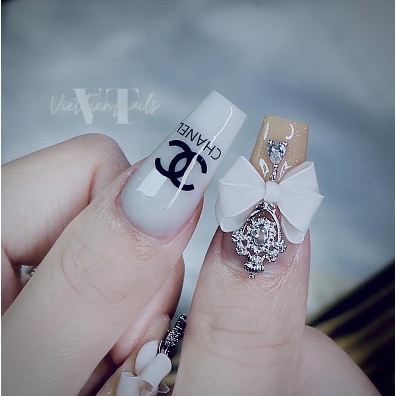 Nơ trắng đính móng tay - nơ bột THIÊN DI NAIL