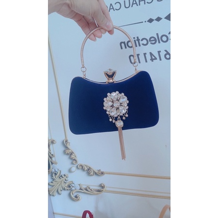 Clutch dự tiệc - ví nhung đính đá tua rua sang chảnh 1412