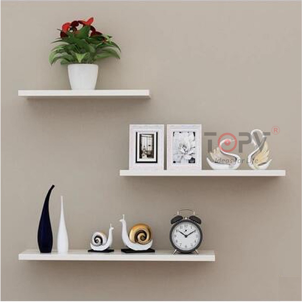 Kệ gỗ treo tường decor TopV giá trang trí bằng thanh gỗ ngang gắn tường mini phòng khách phòng ngủ đen TopVHCM