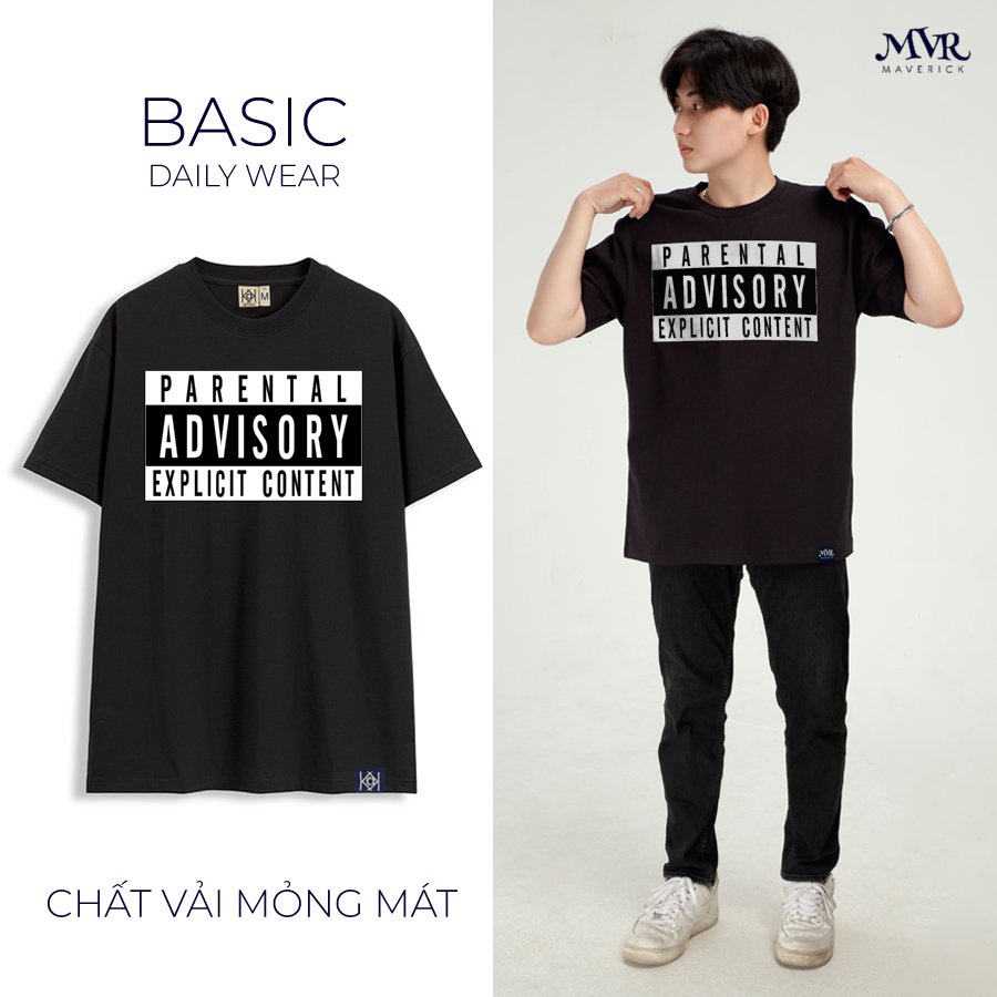 Áo thun nam nữ phong cách Rap Việt Nam Parental Advisory nhãn báo phong cách hiphop rap Áo phông đen KK377