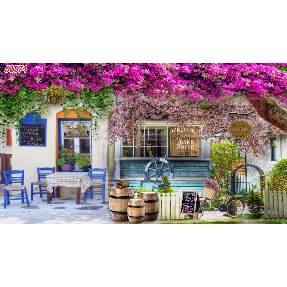 Tranh dán tường Quán Cafe, Trà Sữa, Trang Trí Cửa Hàng 3D tặng keo và dụng cụ dán