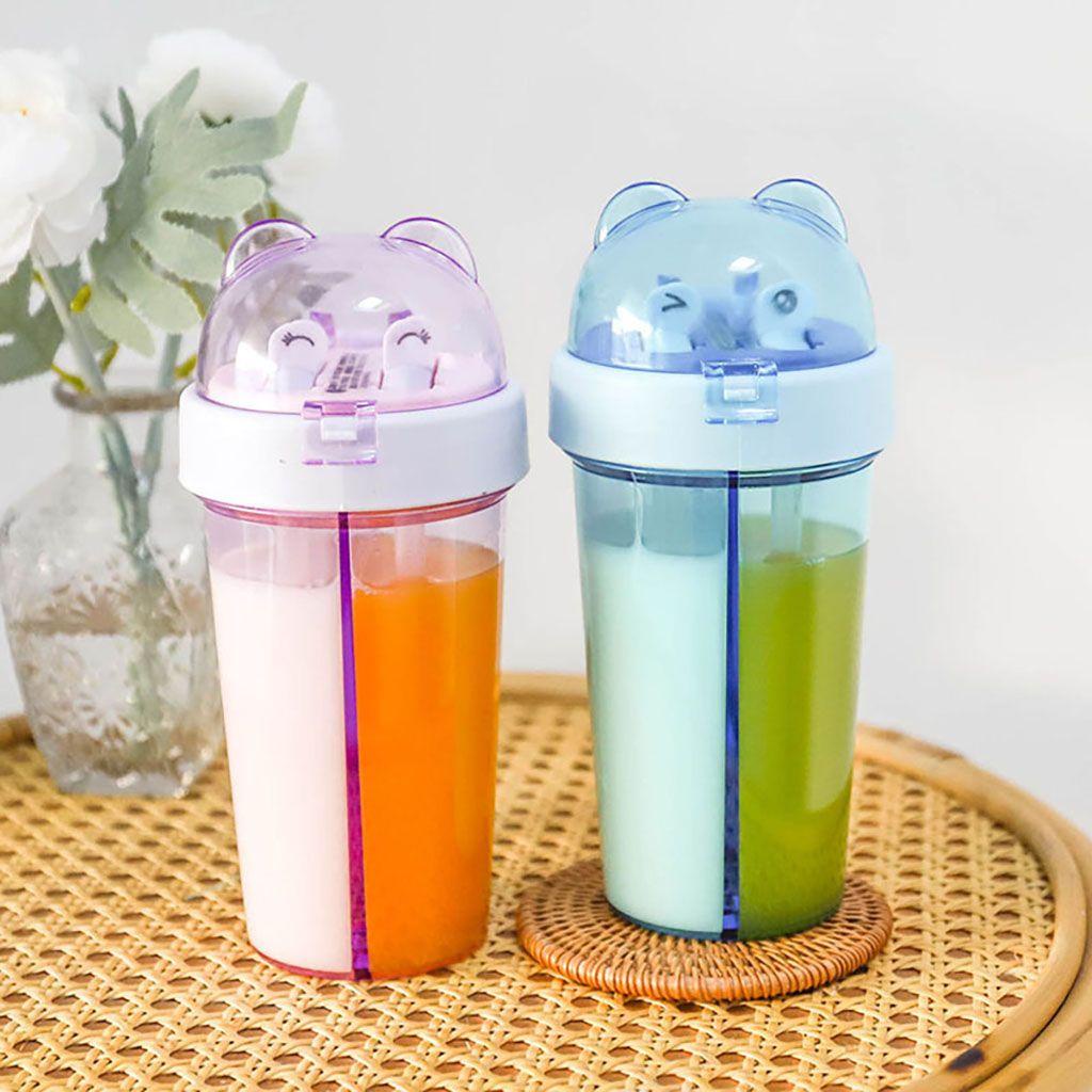 1 Bình Đựng Nước Uống Hai Ống Hút Đôi Không BPA Dễ Vệ Sinh Có Nắp Đậy Dễ Lau Chùi Cho Bé