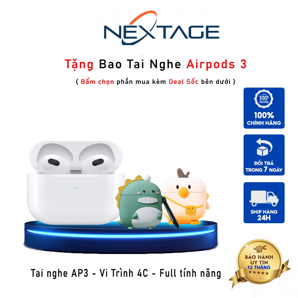 Tai Nghe Bluetooth A3 - Chính Hãng NEXTAGE - Âm Thanh Không Gian - Cảm Biến Đa Điểm - Định Vị - Đổi Tên - Sạc Không Dây