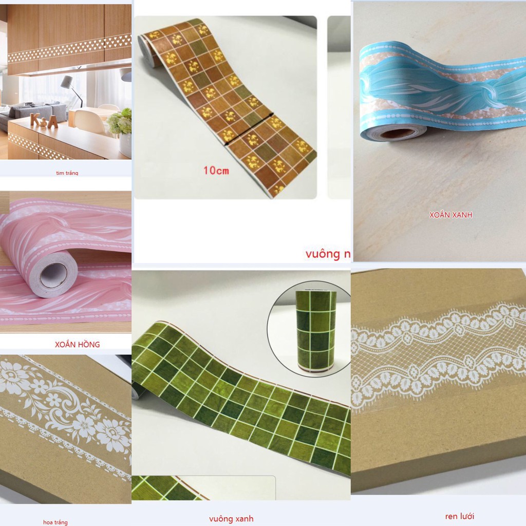 Decal dán viền 10cm x 10cm Đường viền dán chân tường không thấm nước PVC tự dính