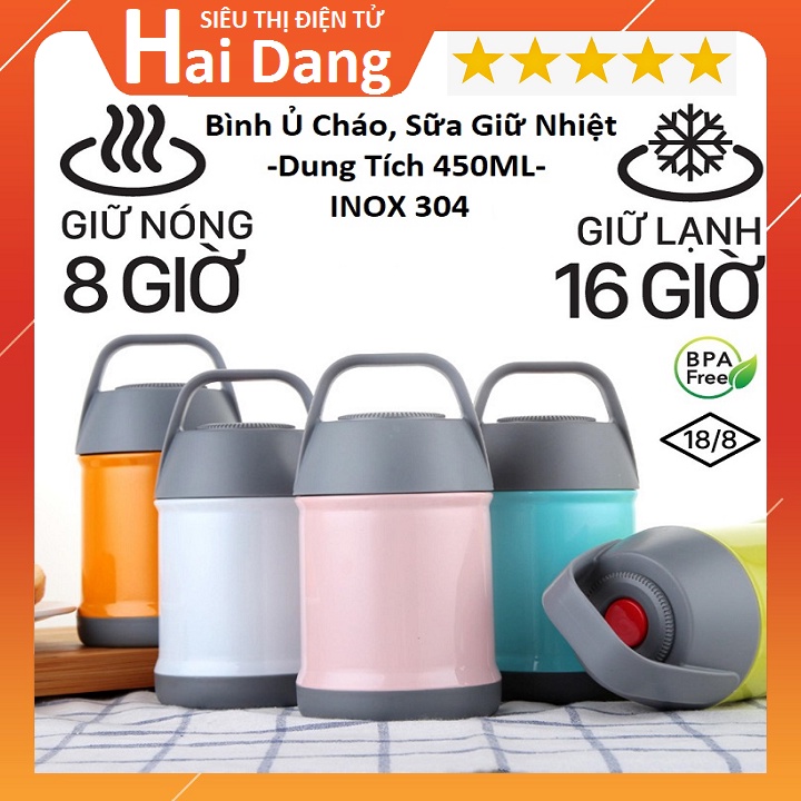 BÌNH Ủ CHÁO Ủ SỮA CHO BÉ, CẤU TẠO  2 LỚP CHÂN KHÔNG, CHẤT LIỆU LÕI INOX CAO CẤP 304 - VỎ NGOÀI SƠN TĨNH ĐIỆN K105