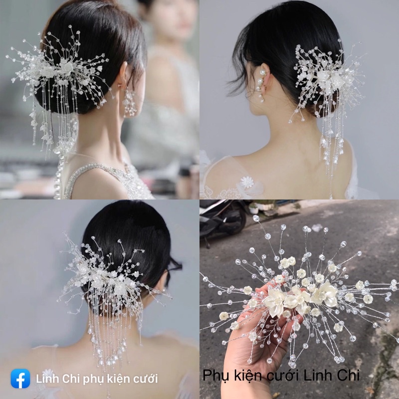 ốp hoa cài tóc cô dâu