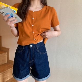 Áo croptop Peppermint 40962 tay ngắn cổ tròn dáng rộng cao cấp 