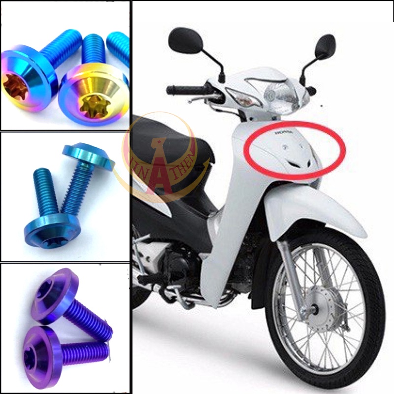 Ốc mặt nạ titan (tím, xanh lục bảo, cầu vồng) Gr5 Wave 50cc, Wave a 100 2007-2016, Wave cũ thái