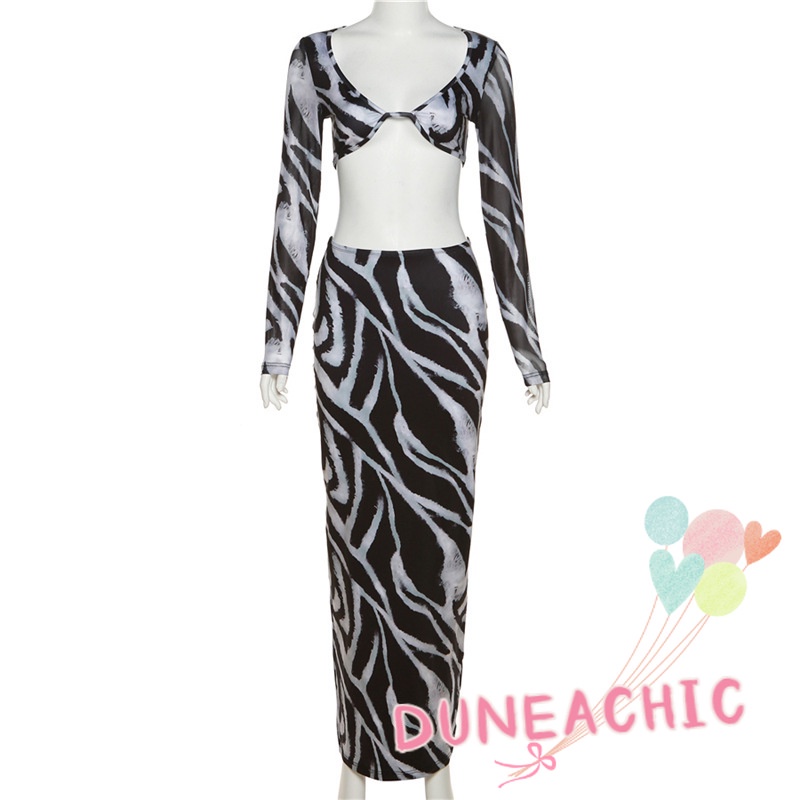 DUNEA Set đồ gồm áo cổ chữ V khoét sâu và chân váy phong cách quyến rũ