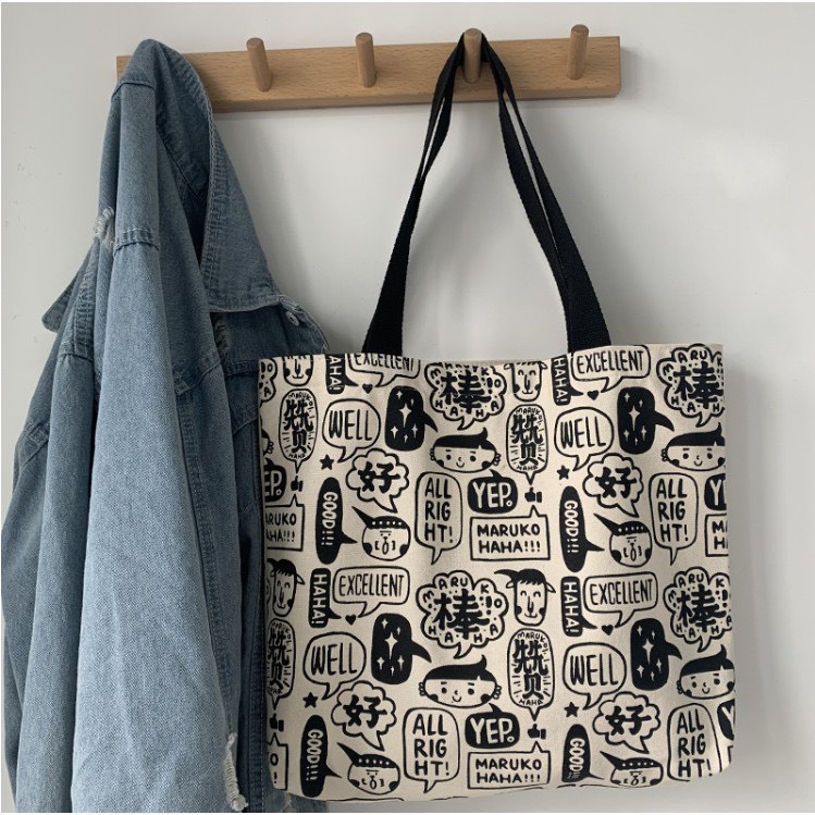 TÚI TOTE ĐEO VAI NHIỀU CHỮ ALL RIGHT VẢI CANVAS