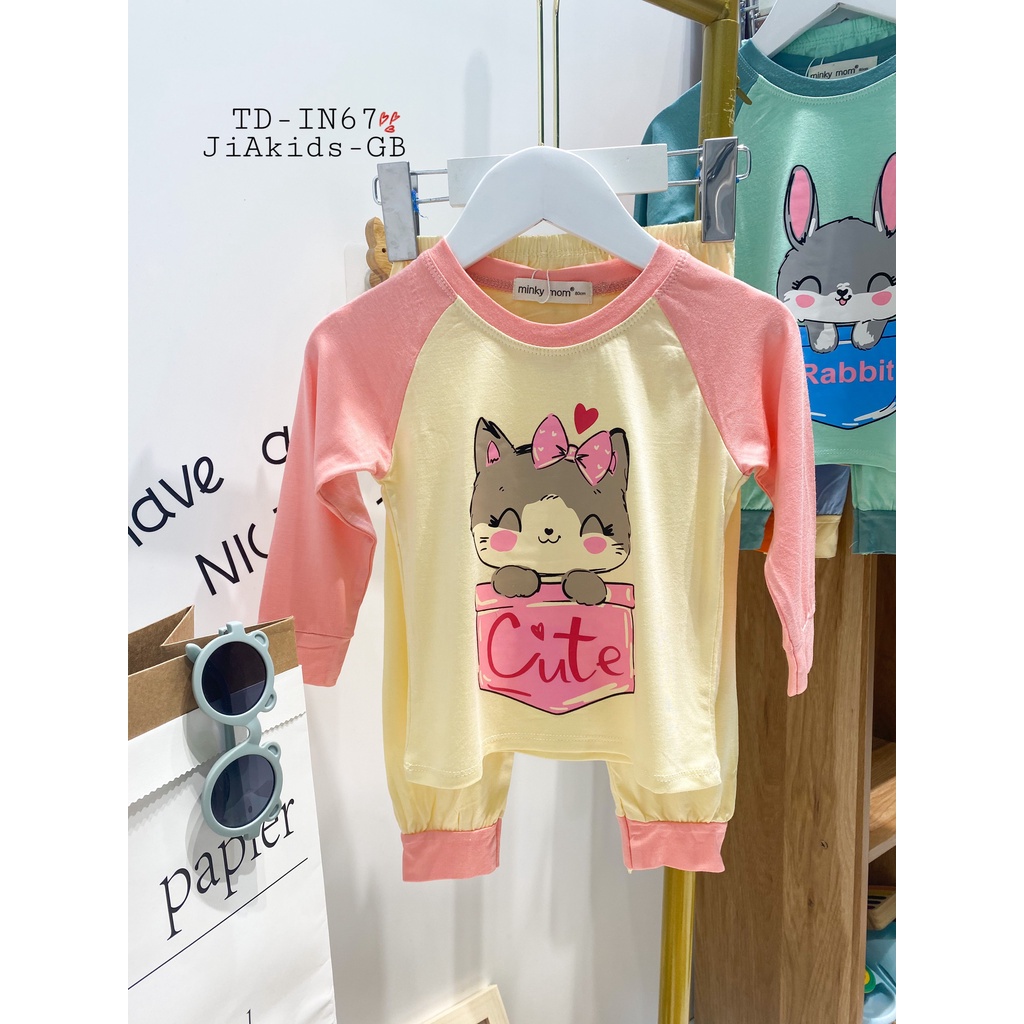 Bộ Dài Tay MINKY MOM THUN LẠNH Giáp Năng Phối Màu Bo In Hình Dễ Thương Cho Bé TD-IN67